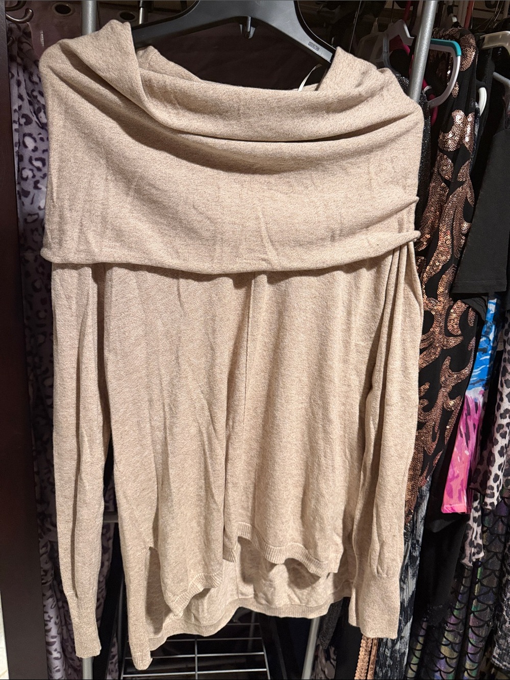 NWT Beige Off-Shoulder Knit Sweater